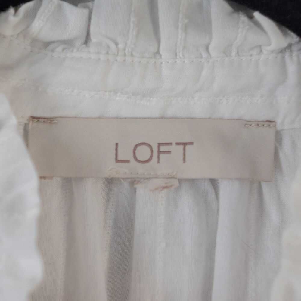 White Button Down High Collar Coquette Regency Cottage Dressy Women's Top - Picture 7 of 9